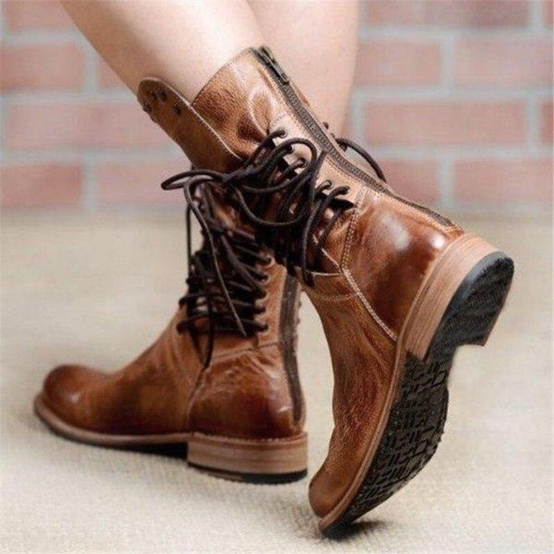 WINIFRED™ – Brown Leather Lace-Up Boots for Women
