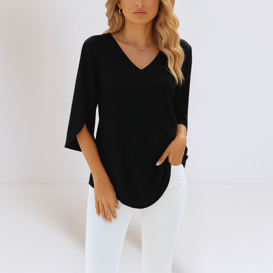 Rialta - Elegant V-neck blouse with slit sleeves