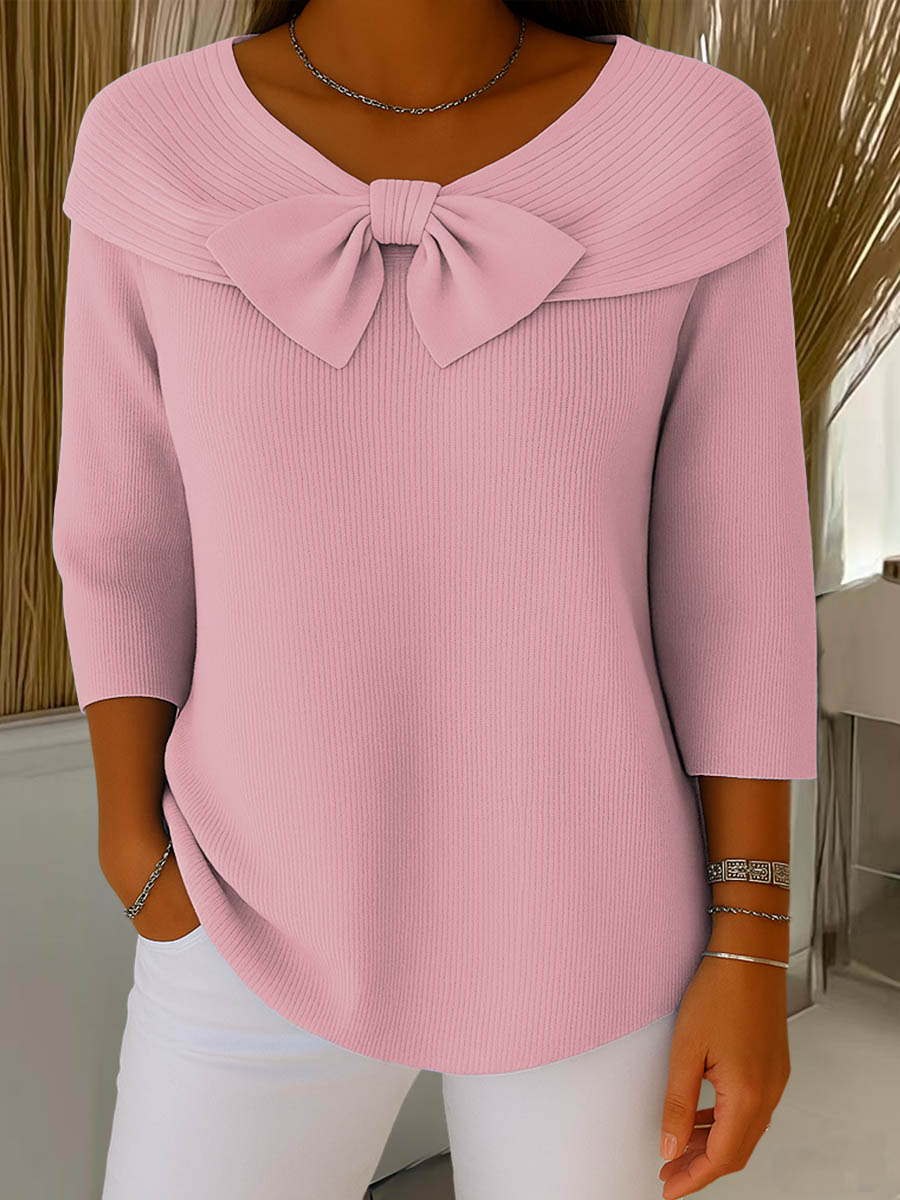 Thaloria - Women's round neck sweater with decorative bow