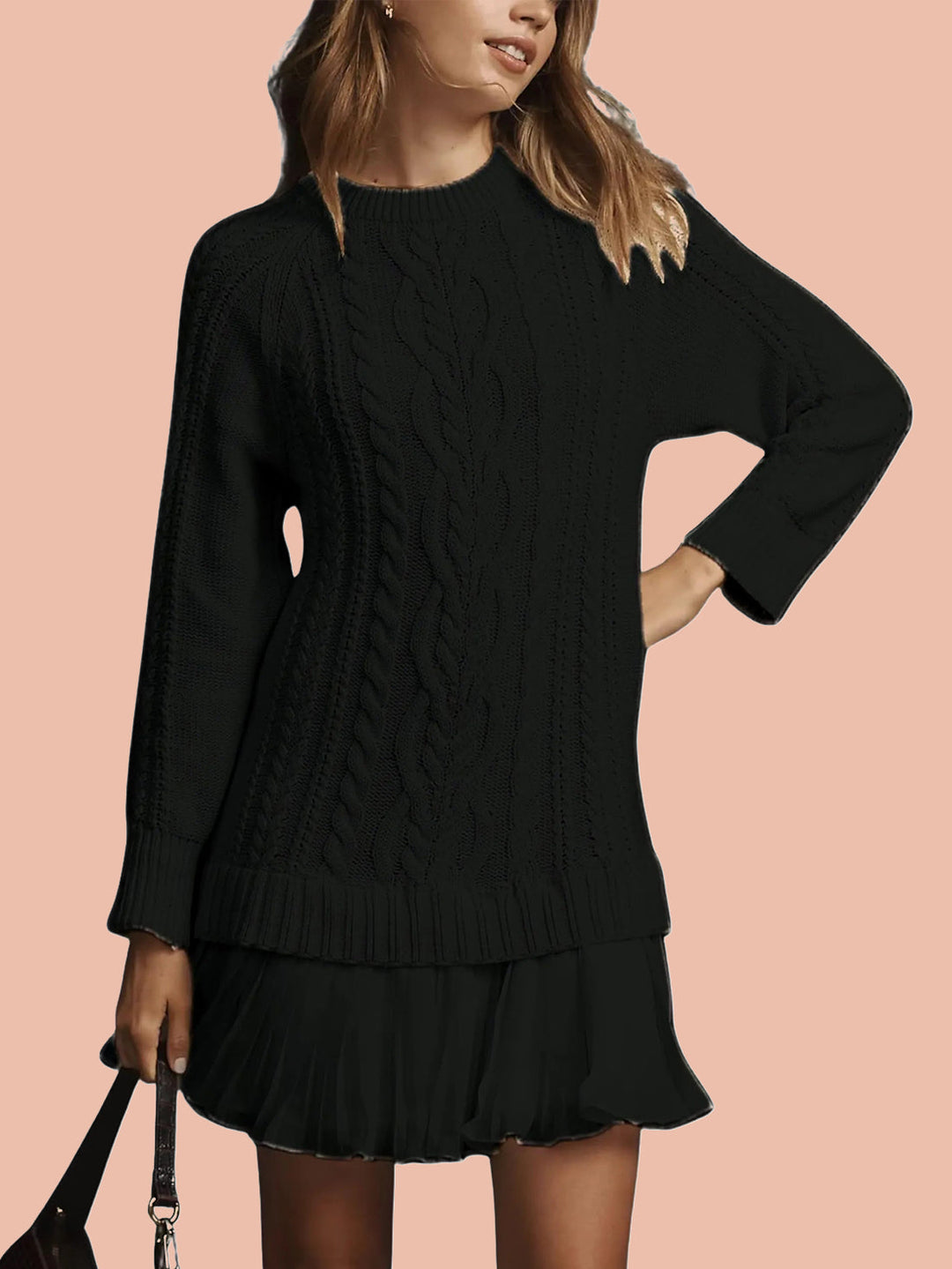 Women's Crewneck Cable Knit Sweater Mini Dress