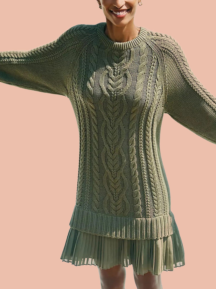 Women's Crewneck Cable Knit Sweater Mini Dress
