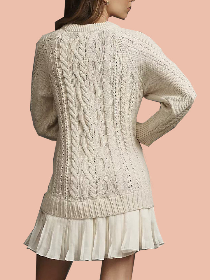 Women's Crewneck Cable Knit Sweater Mini Dress