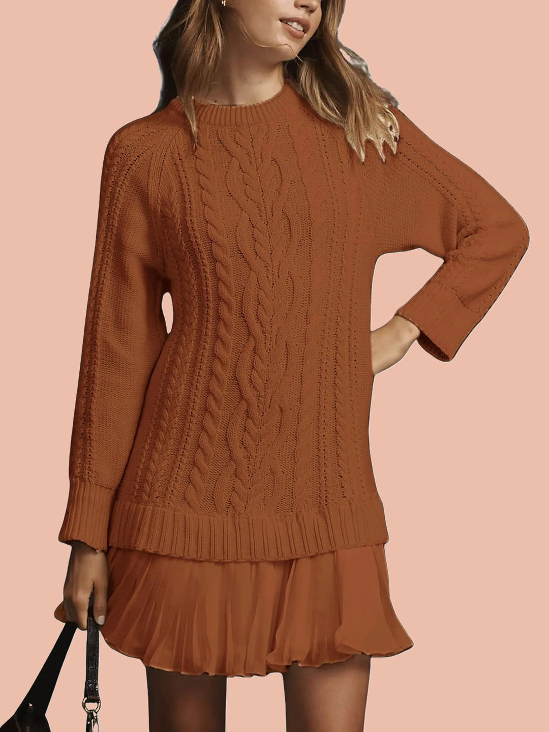 Women's Crewneck Cable Knit Sweater Mini Dress