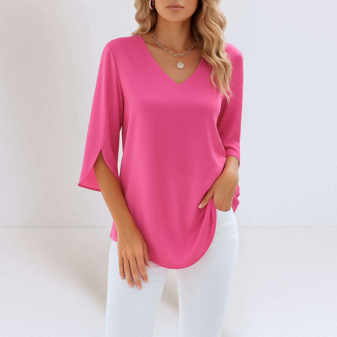 Rialta - Elegant V-neck blouse with slit sleeves
