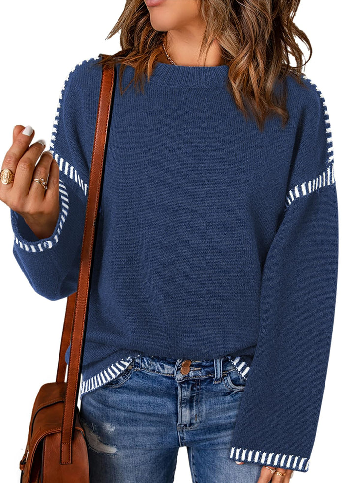 Women's Contrast Cable Knit Pullover Sweater
