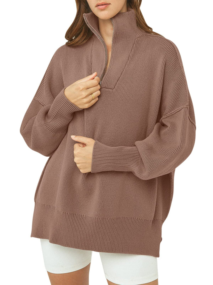 Women's Oversized Quarter Zip Sweater Pullover