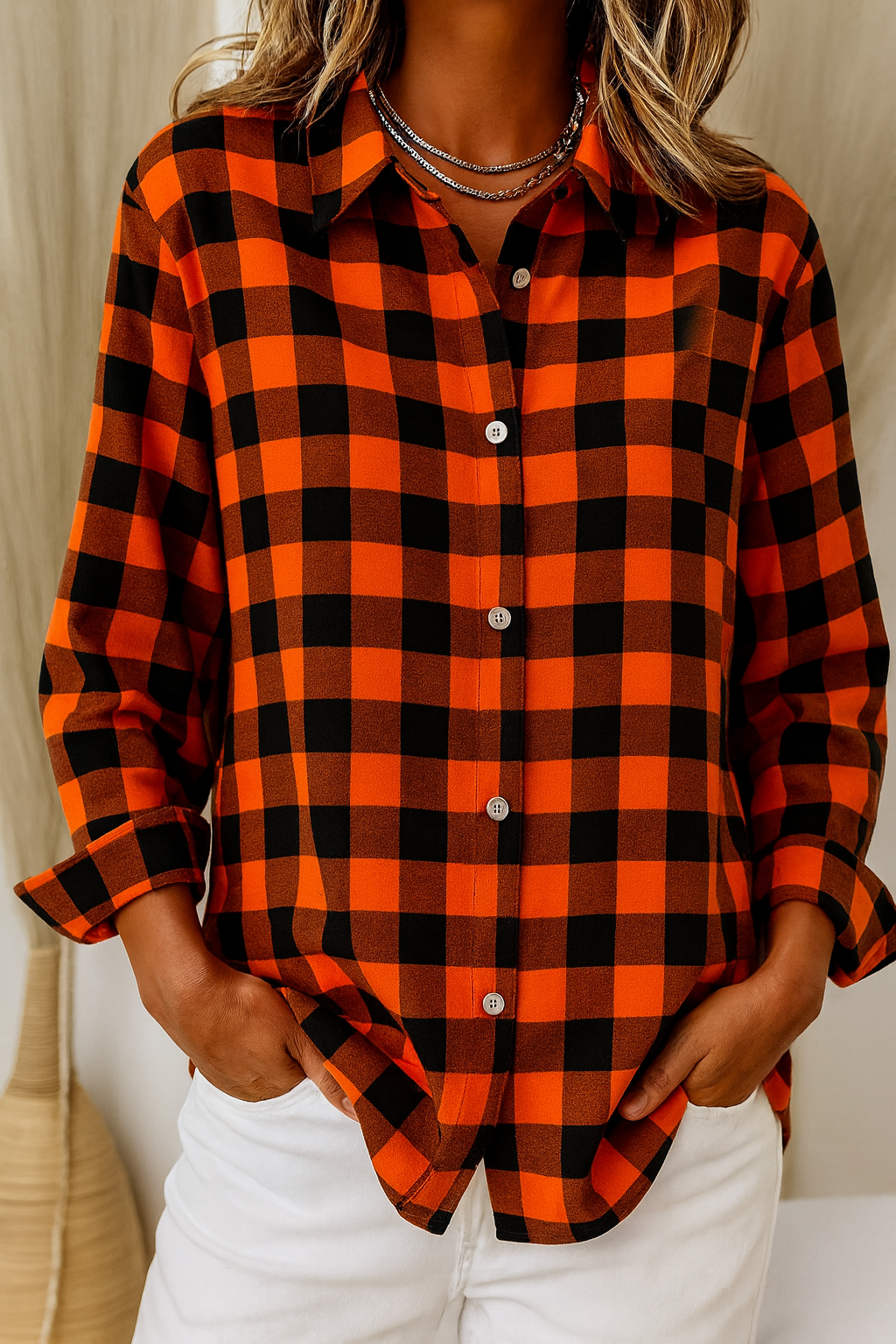 Belviana - Checked Shirt with Lapel Collar