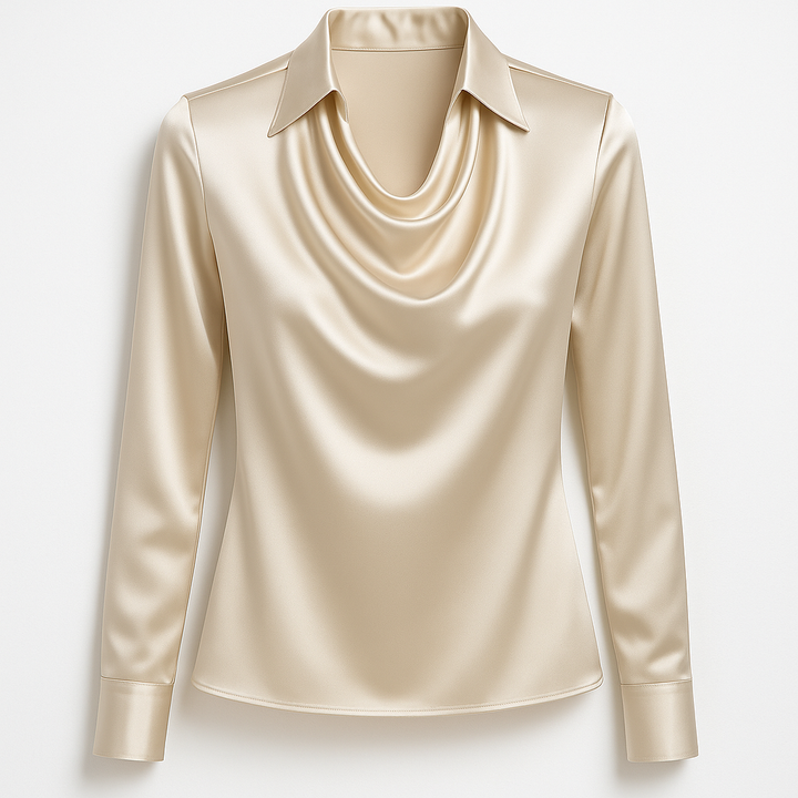 Laureline - Shiny Blouse with Pleated Collar - Chic &amp; Timeless