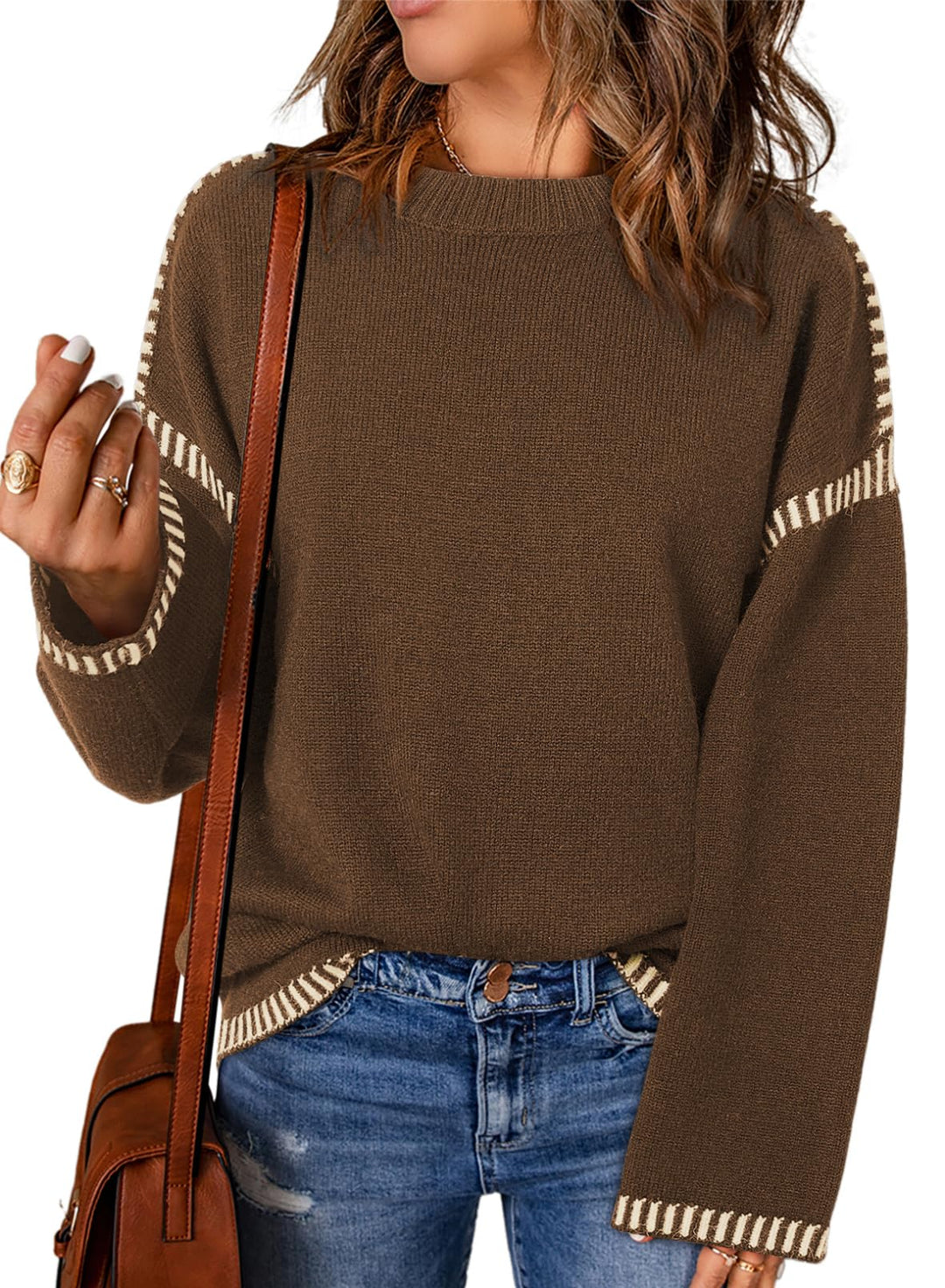 Women's Contrast Cable Knit Pullover Sweater