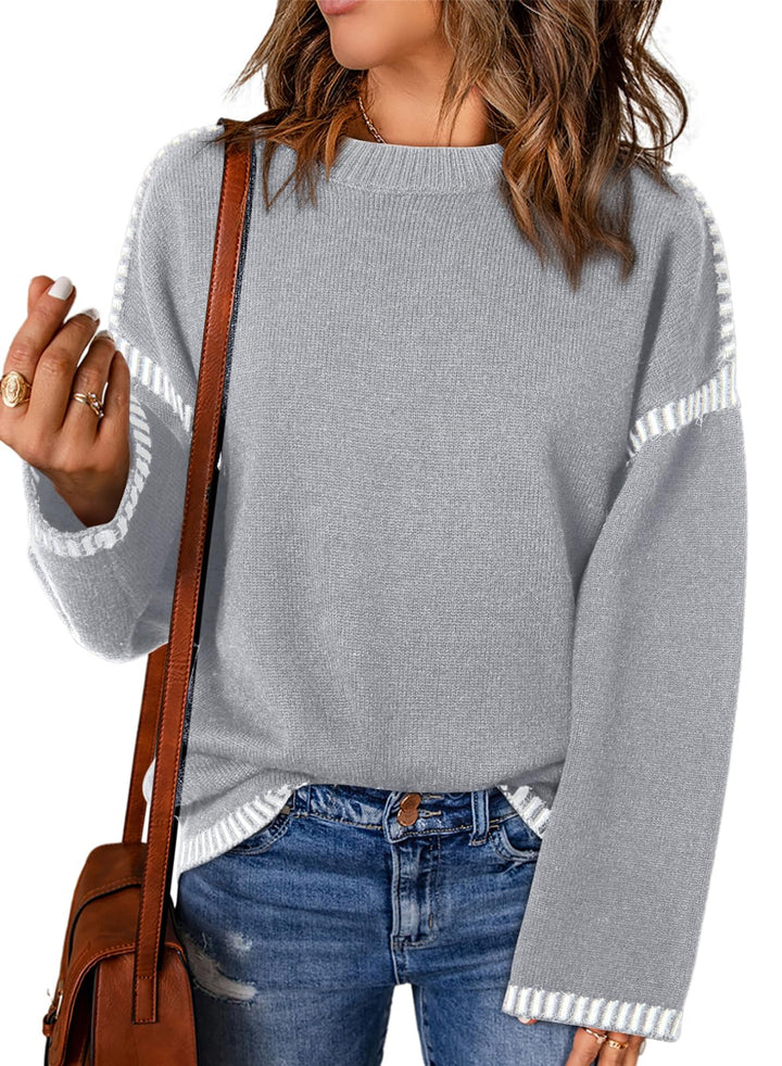 Women's Contrast Cable Knit Pullover Sweater