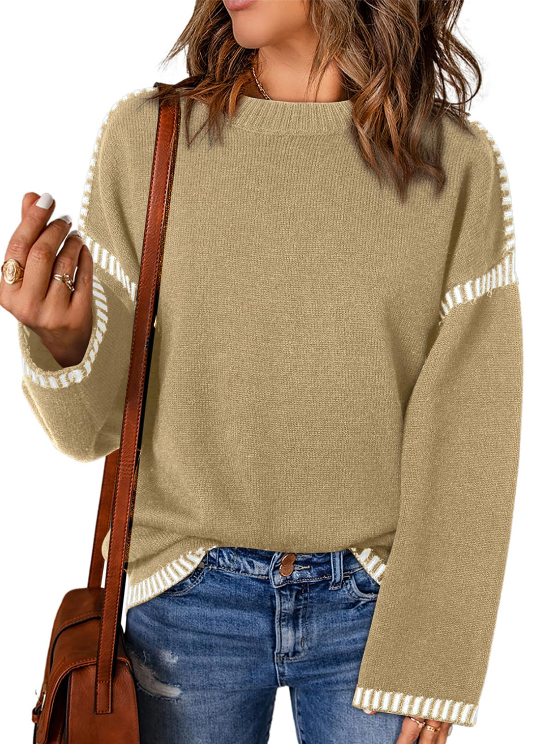 Women's Contrast Cable Knit Pullover Sweater