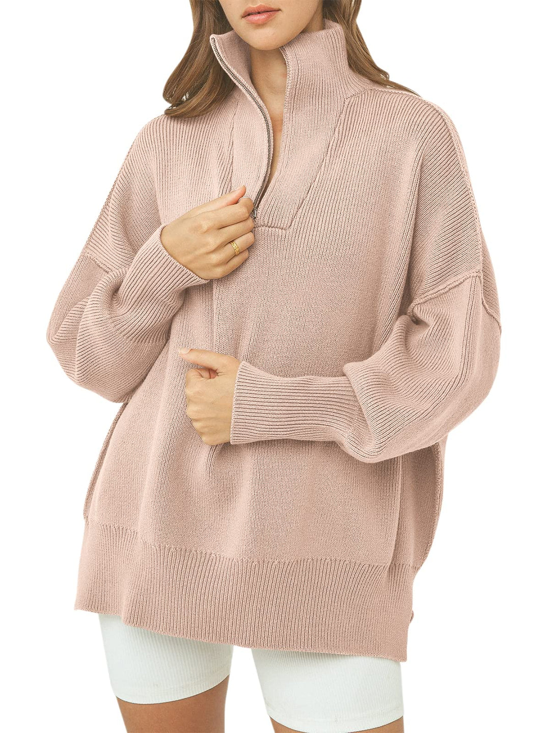 Women's Oversized Quarter Zip Sweater Pullover