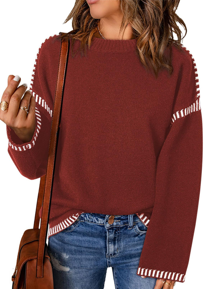 Women's Contrast Cable Knit Pullover Sweater