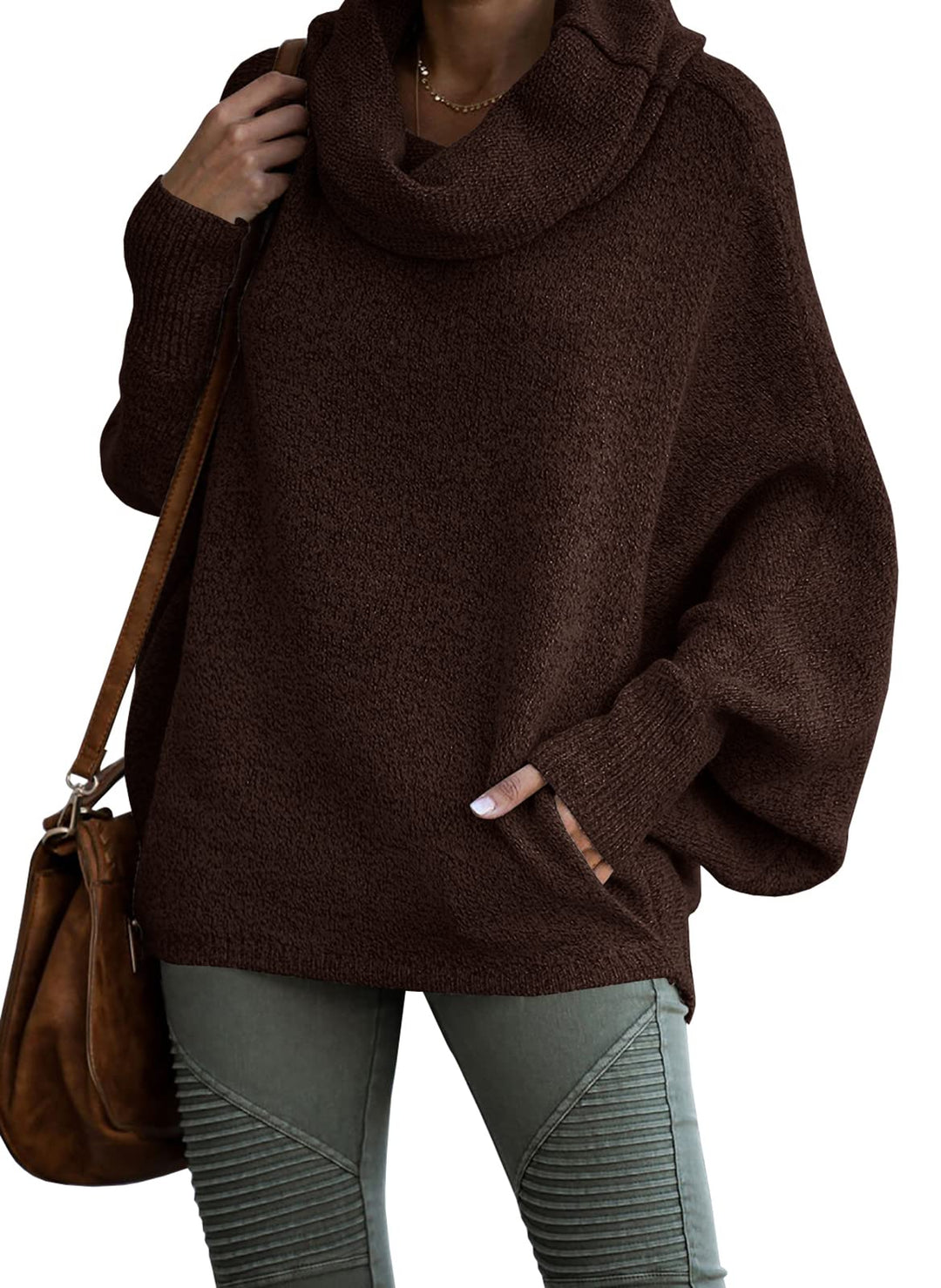 Women's Cowl Neck Pullover Sweaters with Pockets