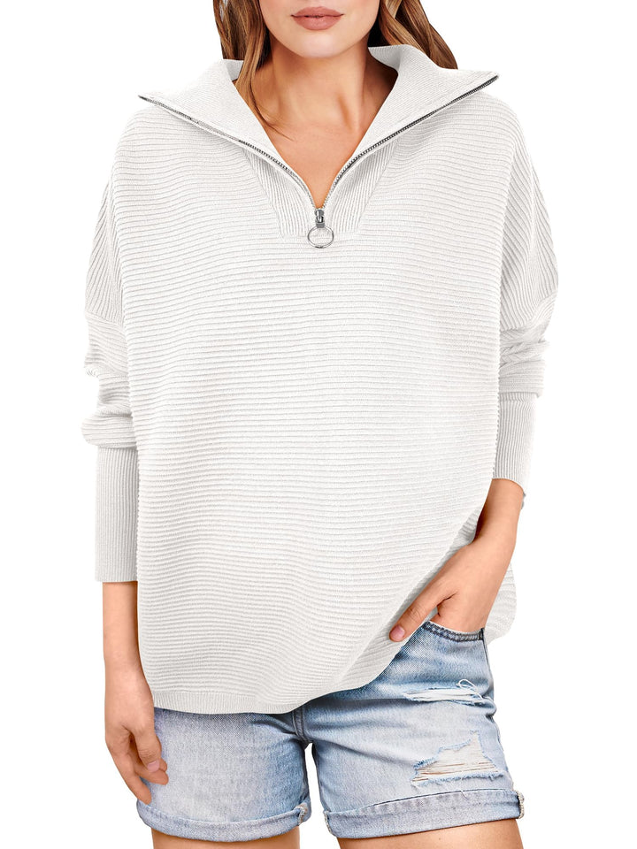 Women's Quarter Zip Rib Knit Cozy Pullover Sweaters