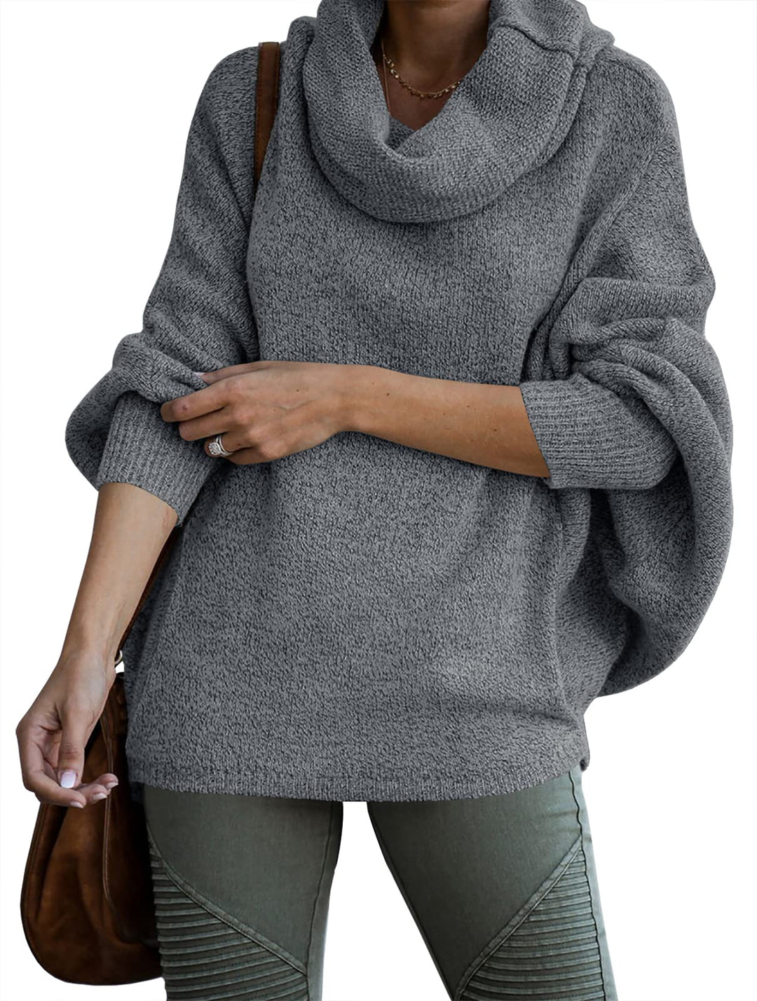 Women's Cowl Neck Pullover Sweaters with Pockets