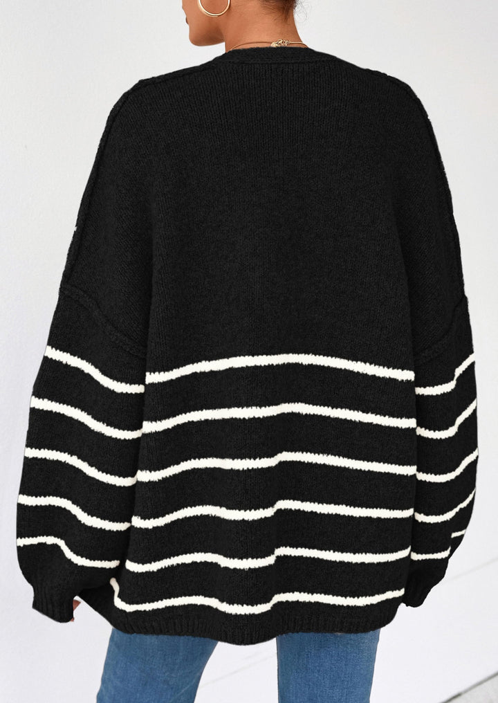 Women's Oversized Balloon Sleeve Striped Cardigan