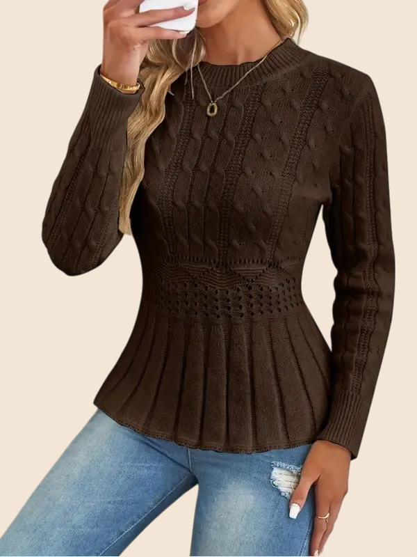 Women's Crew Neck Long Sleeve Chunky Knit Sweater