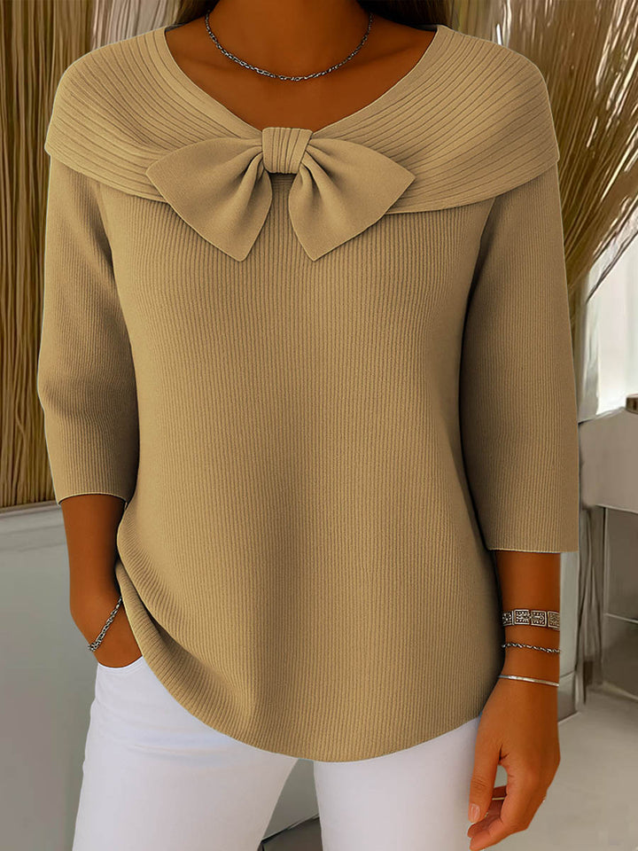 Thaloria - Women's round neck sweater with decorative bow