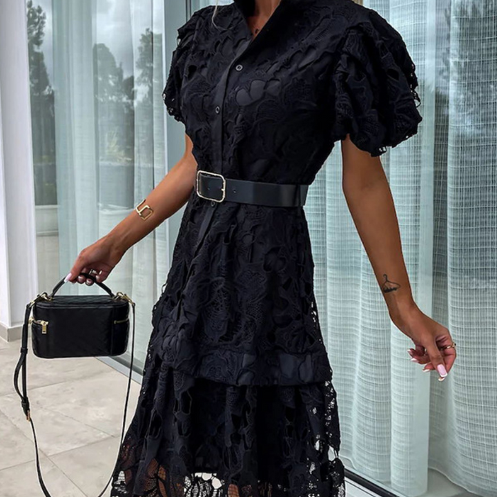 Layla - Women's Retro Lace Dress with Short Sleeves and Cutouts