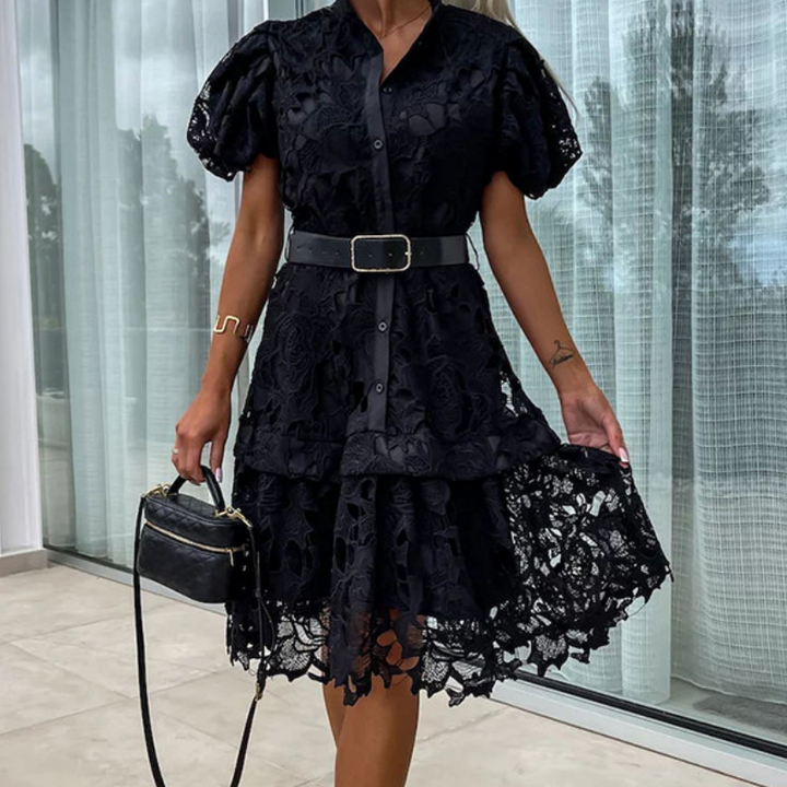 Layla - Women's Retro Lace Dress with Short Sleeves and Cutouts